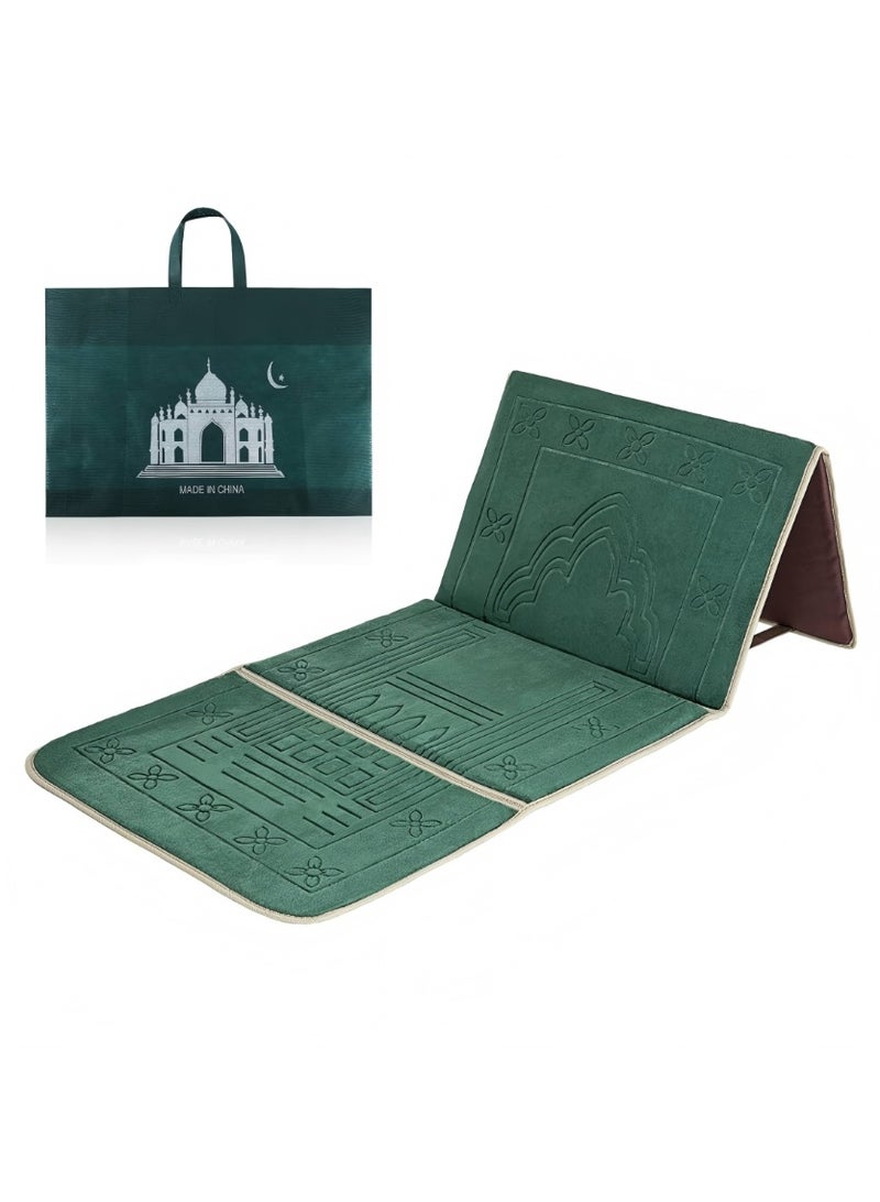 أومون سجادة صلاة قابلة للطي مع مسند ظهر مع حقيبة تخزين لتسهيل السفر، 41.93 × 21.26 بوصة، هدية رمضان الإسلامي/عيد (خضراء الجيش) - Image 1